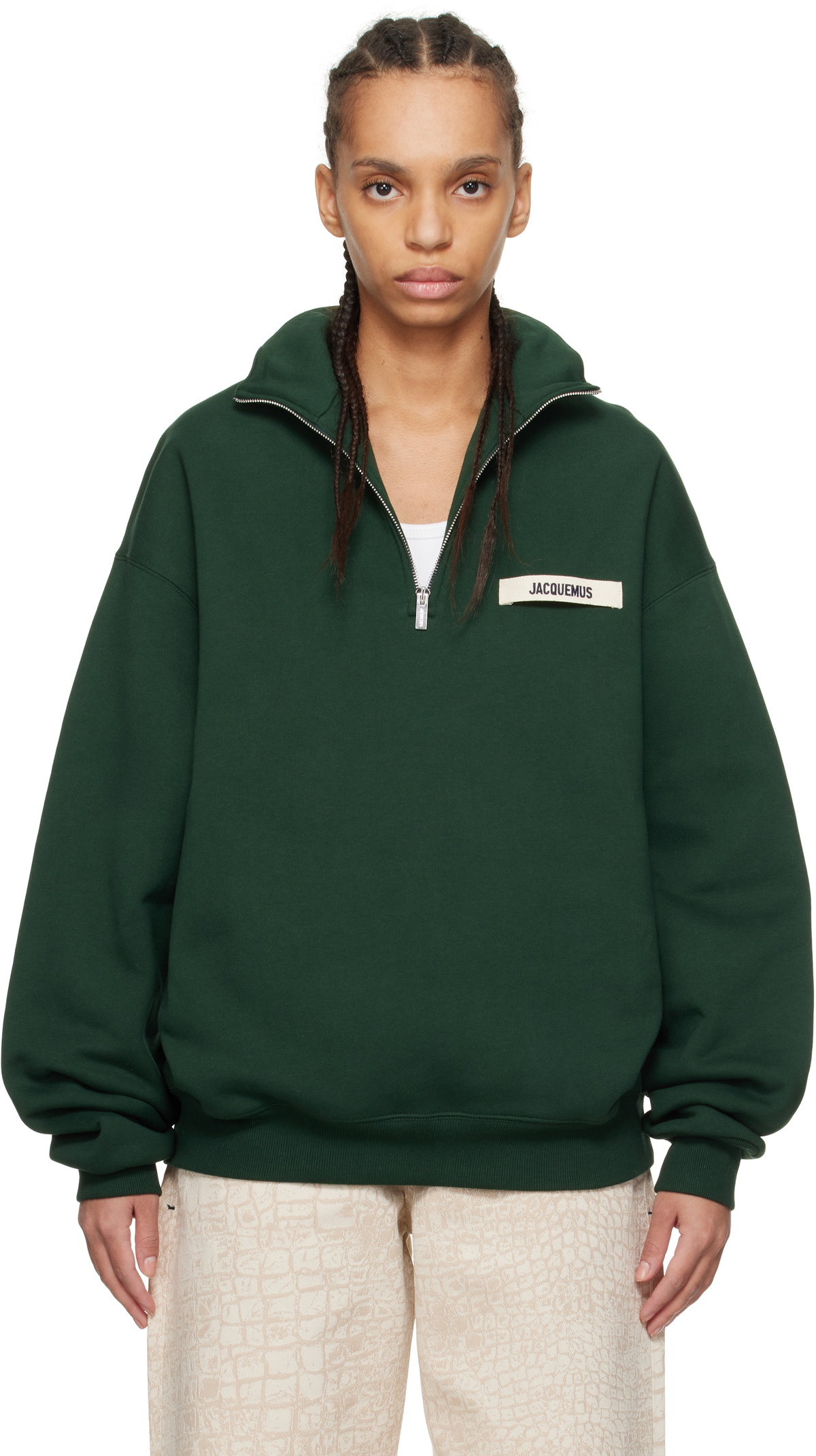 JACQUEMUS Green 'The Gros Grain zipped-rollneck' Sweatshirt Jacquemus