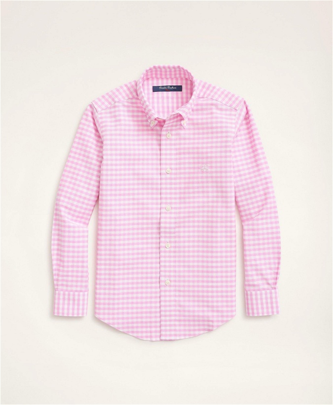 Photo: Brooks Brothers Boys Non-Iron Gingham Oxford Sport Shirt | Pink