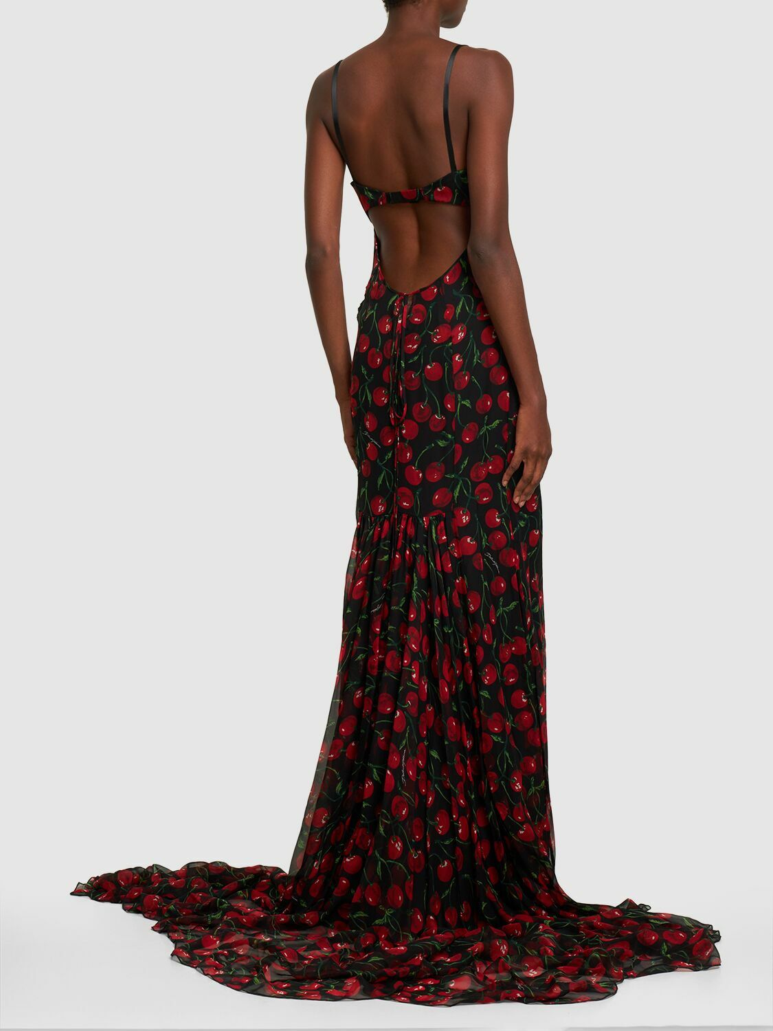 DOLCE & GABBANA - Cherry Printed Silk Chiffon Gown Dolce