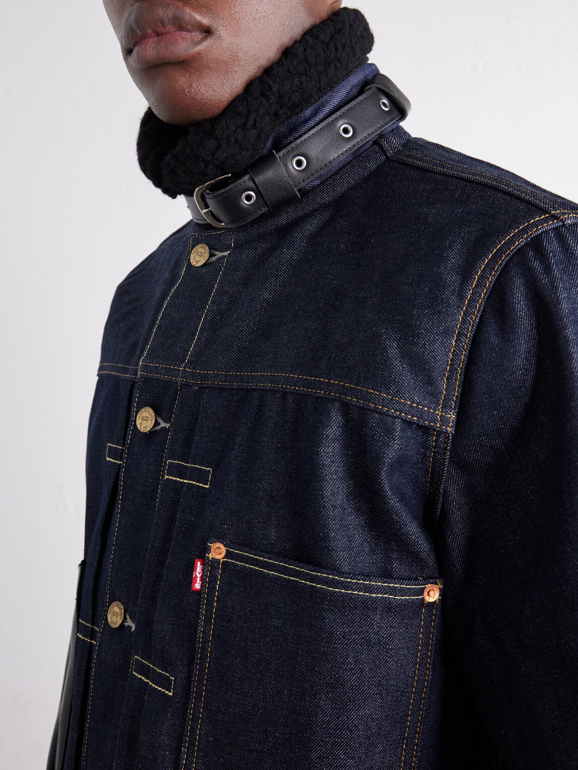 Sacai - Levi's Plush and Leather-Trimmed Denim Jacket - Blue