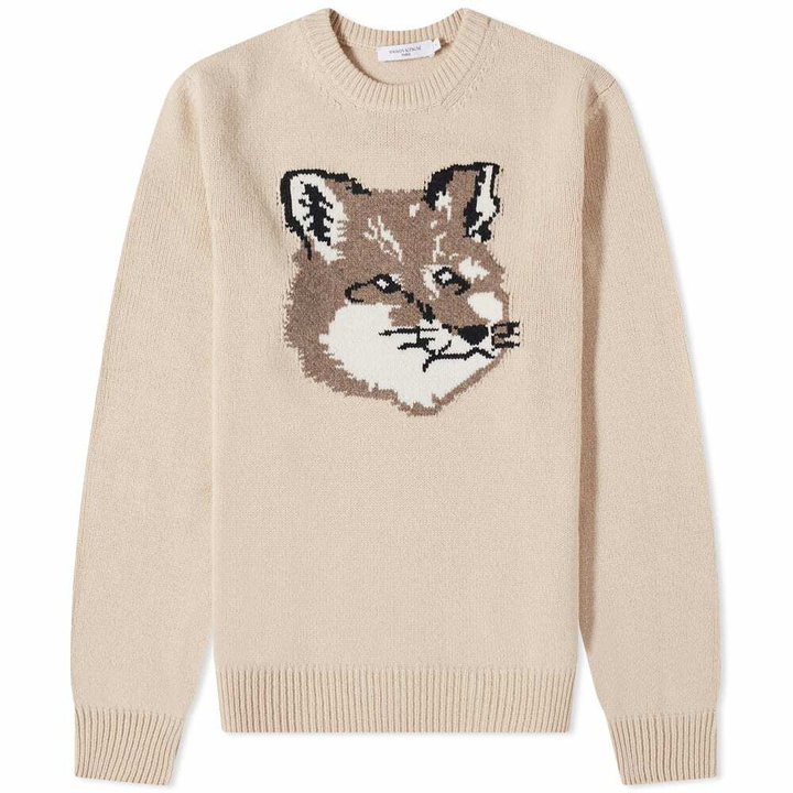 Photo: Maison Kitsuné Men's Big Fox Head Classic Knit in Beige