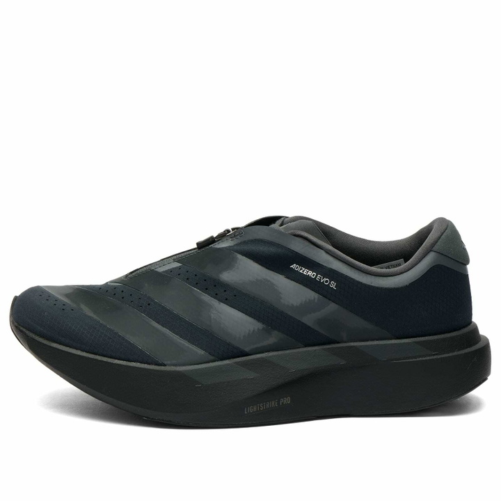 Photo: Adidas Women's Adizero Evo Sl Zip-Up Sneaker in Core Black/Grey Six/Silver Met.
