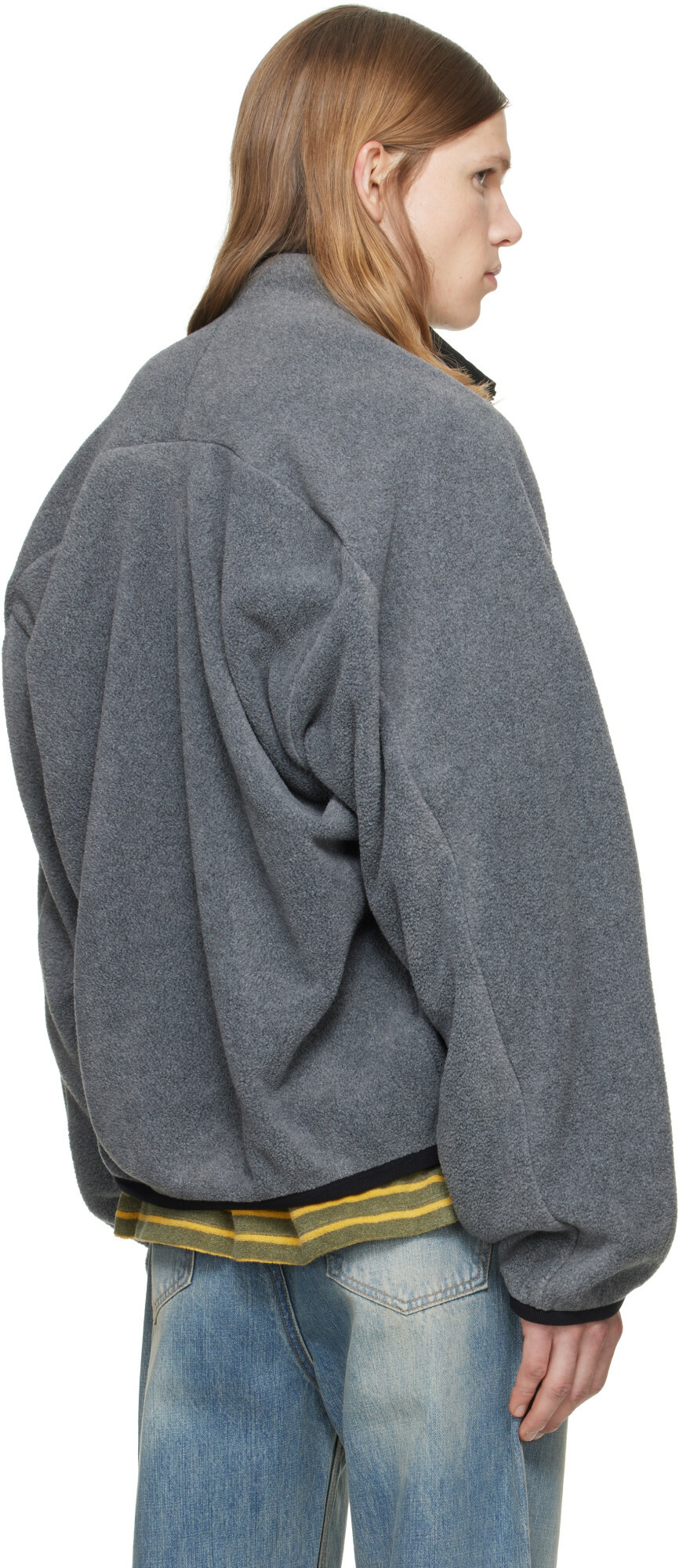 We11done Gray String Fleece Zip-Up Jacket