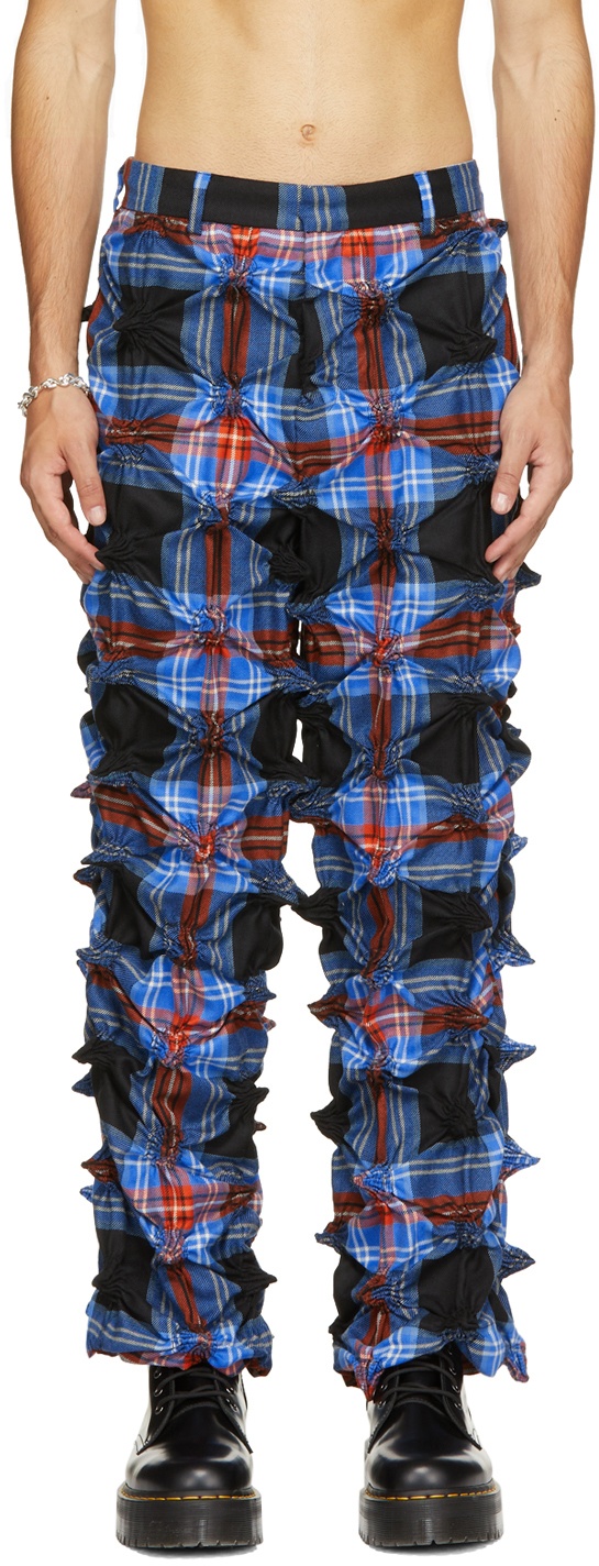 Charles Jeffrey Loverboy Blue & Red Plaid Spike Trousers Charles