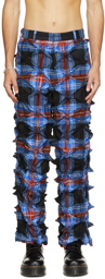 Charles Jeffrey Loverboy Blue & Red Plaid Spike Trousers