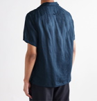 Monitaly - Vacation Convertible-Collar Linen Shirt - Blue