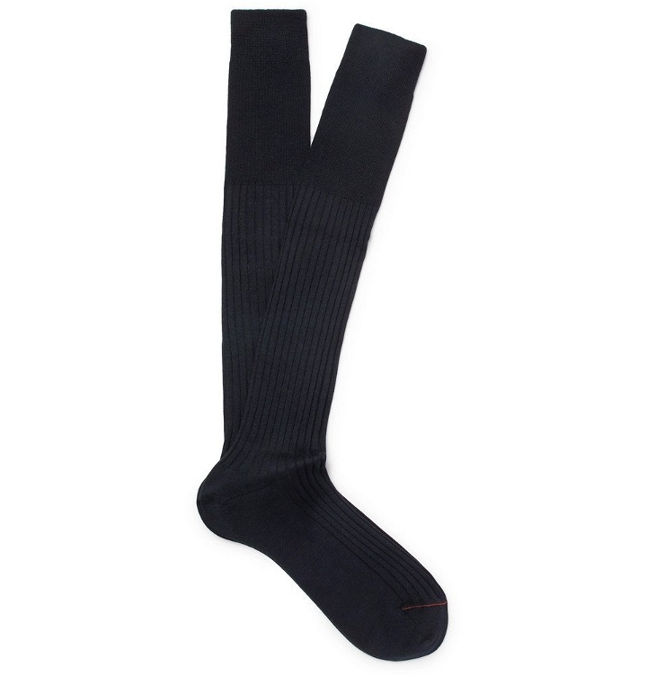 Photo: Loro Piana - Ribbed Cashmere and Silk-Blend Socks - Men - Navy