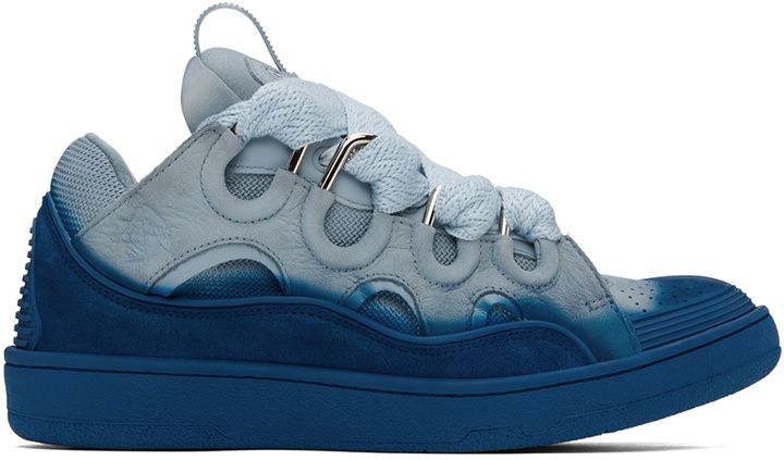 Photo: Lanvin Gray & Blue Leather Curb Sneakers