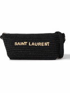 SAINT LAURENT - Logo-Embroidered Raffia Messenger Bag