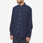 Beams Plus Men's Button Down Solid Flannel Shirt in Navy