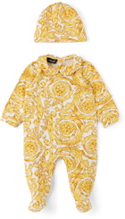 Versace Baby White & Yellow Barocco Bodysuit Set