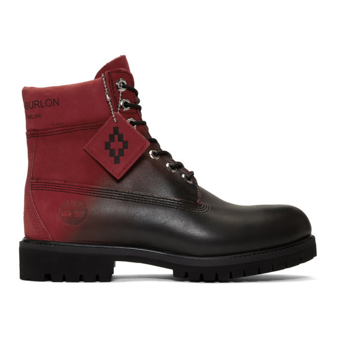Marcelo County of Milan Red and Black Timberland Edition Nubuck Boots Marcelo Burlon County of Milan