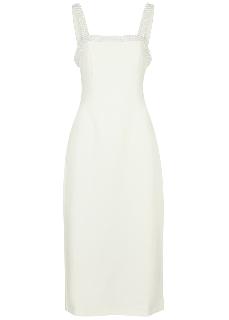 Odd Muse Ultimate Muse Embellished Stretch-crepe Midi Dress Elegant day Dress, White UK8-10 / S