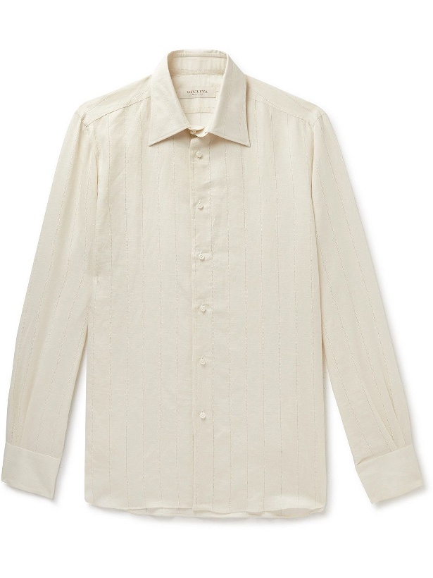 Photo: Giuliva Heritage - Luigi Perforated Linen and Cotton-Blend Shirt - Neutrals