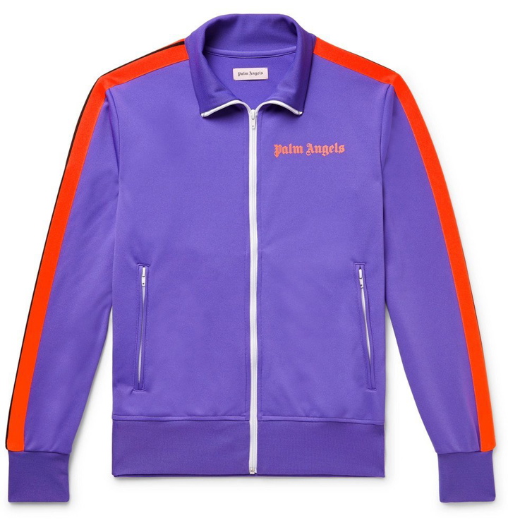 Photo: Palm Angels - Logo-Print Striped Tech-Jersey Track Jacket - Purple