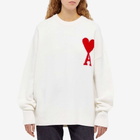 AMI Women's ADC Large Crew Knit Sweater in Off-White/Red