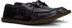 Dries Van Noten Black Leather Boat Shoes