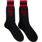 Alexander McQueen Black and Red Graffiti Skull Socks