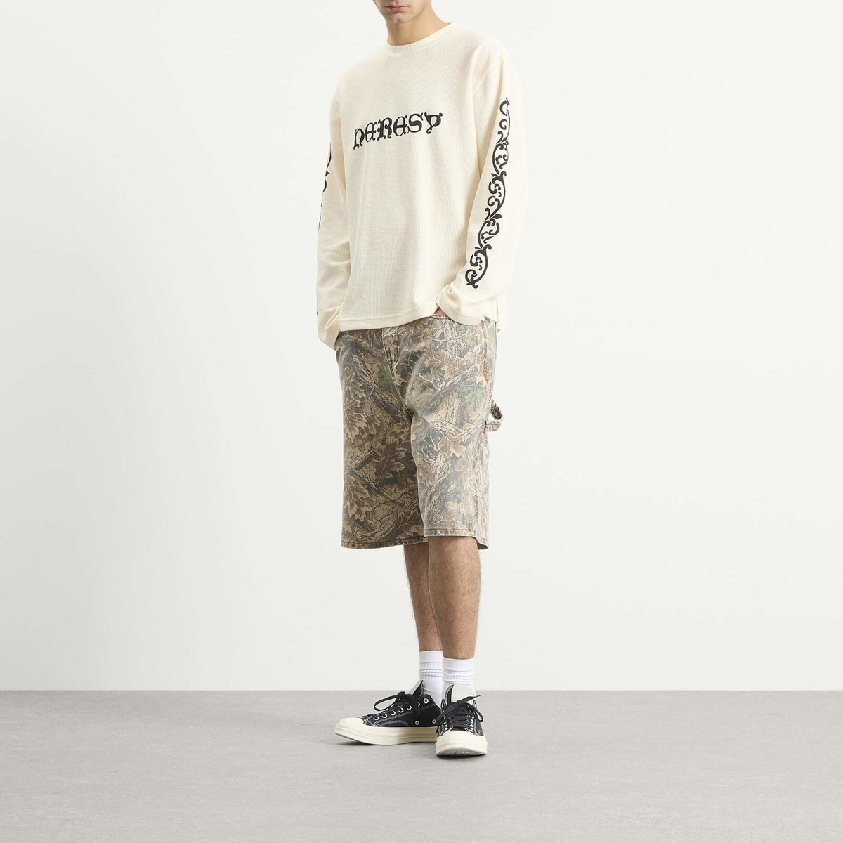 Heresy Men's Wrought Long Sleeve Waffle T-Shirt in Ecru