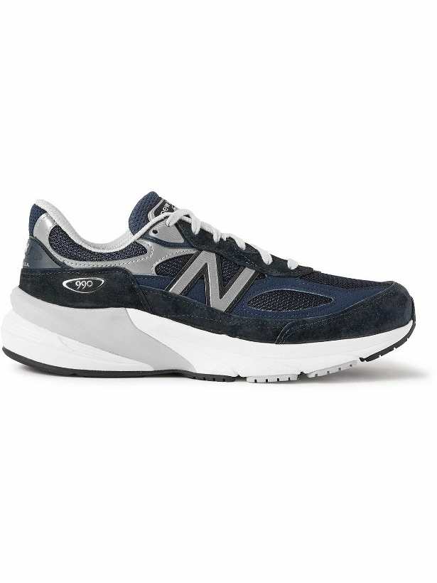 Photo: New Balance - 990 V6 Leather-Trimmed Suede and Mesh Sneakers - Blue