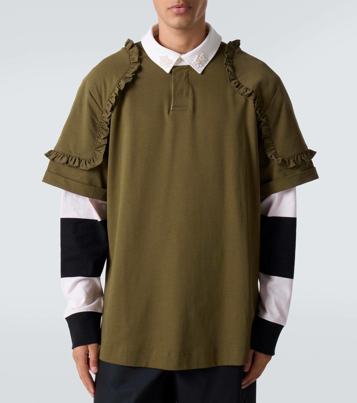 Simone Rocha Layered ruffled cotton jersey polo shirt