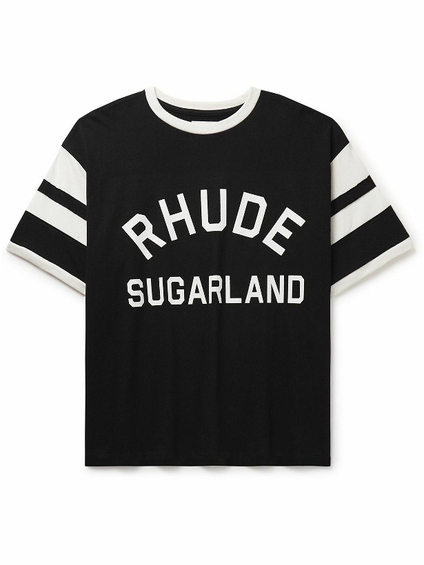 Photo: Rhude - Sugarland Logo-Print Striped Cotton-Jersey T-Shirt - Black