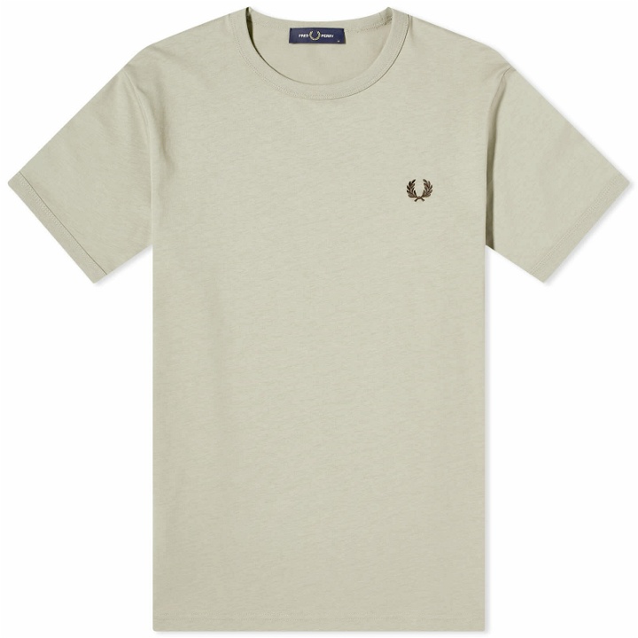 Photo: Fred Perry Men's Ringer T-Shirt in Warm Grey/Brick