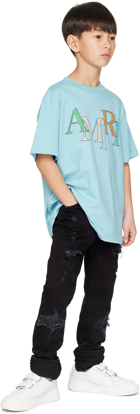 AMIRI Kids Blue Staggered Scribble T-Shirt Amiri