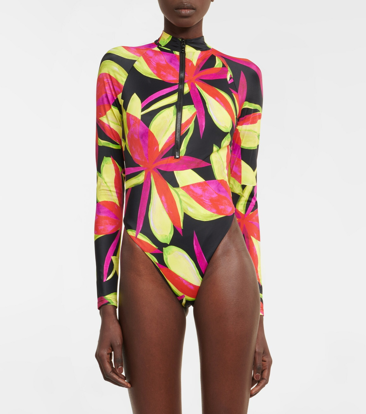 Louisa Ballou - Floral-print zip-neck rashsuit
