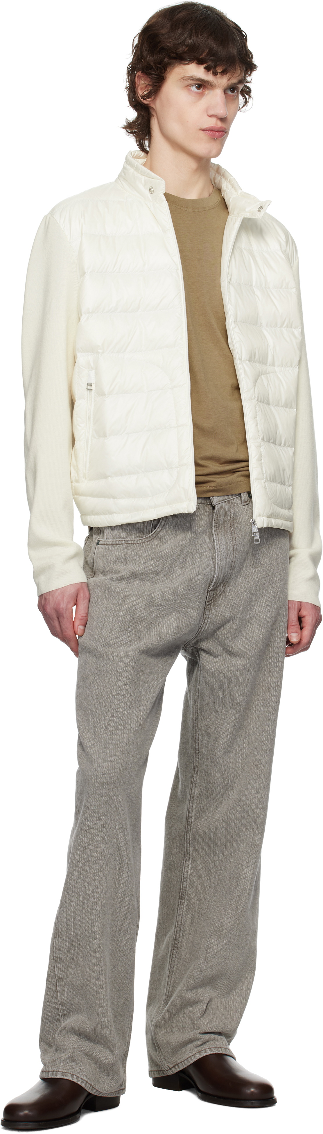 Moncler White Padded Wool Zip-Up Down Jacket