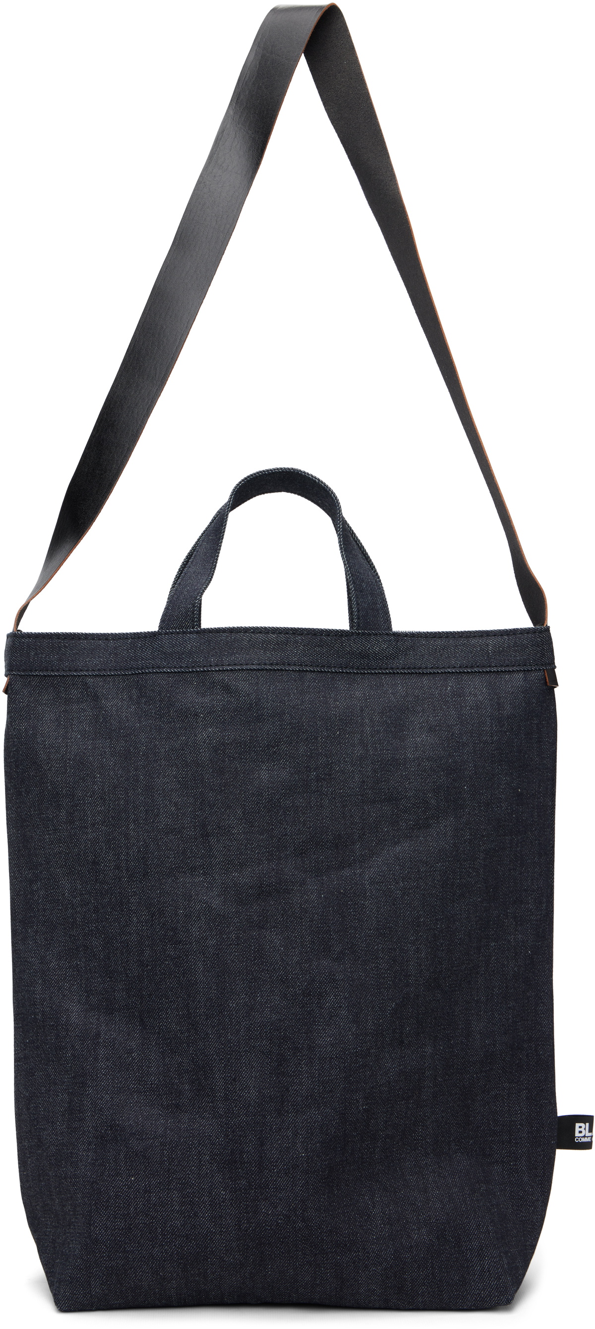 Black Comme des Garçons Navy Cotton Denim Cowhide Shoulder Strap Bag