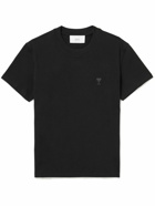 AMI PARIS - ADC Logo-Embroidered Organic Cotton-Jersey T-Shirt - Black