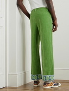 Valentino Garavani - Flared Jacquard-Trimmed Cotton and Linen-Blend Velvet Trousers - Green