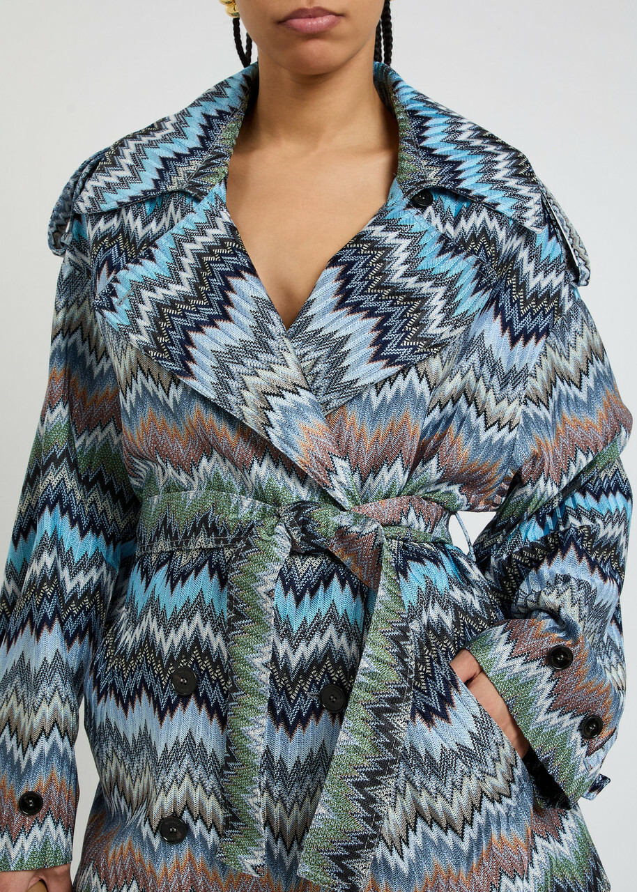 Missoni Zigzag Belted Fine-knit Trench Jacket Multicoloured