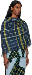 HOMME PLISSÉ ISSEY MIYAKE Navy & Green Plaid Stole Scarf