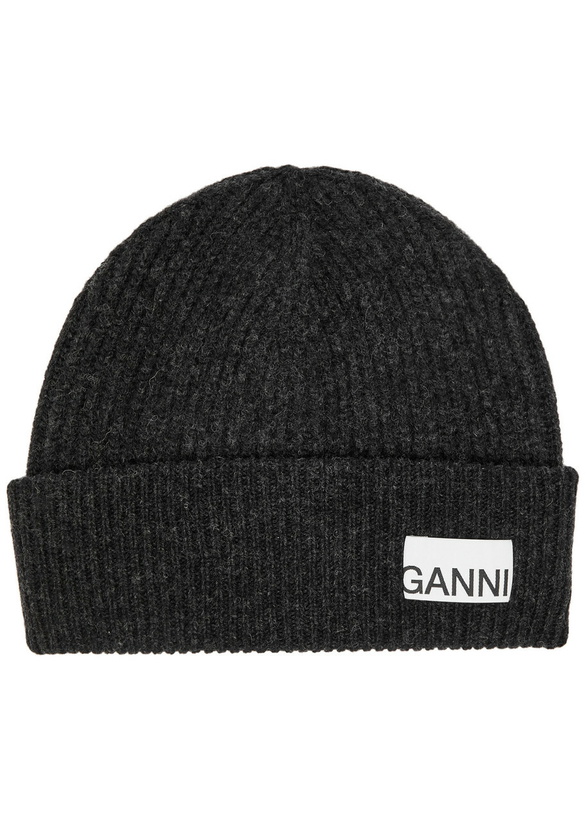 Photo: Ganni Ribbed Wool-blend Beanie - Grey - One Size
