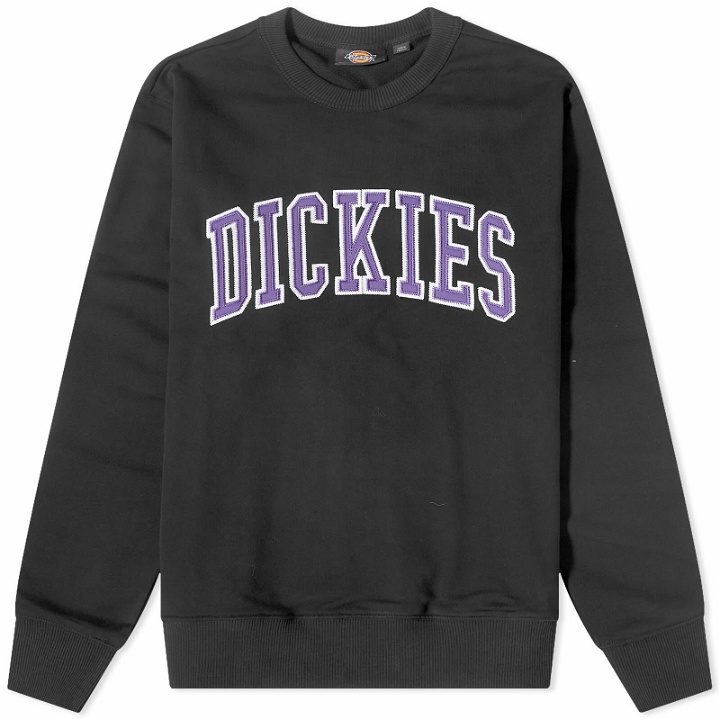Photo: Dickies Men's Aitkin College Logo Crew Sweat in Black/Imperial Palace