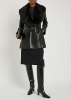 Nour Hammour Kelsey Fur-trimmed Belted Leather Jacket Black