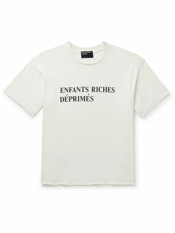 Photo: Enfants Riches Déprimés - Distressed Logo-Printed Cotton-Jersey T-Shirt - Neutrals