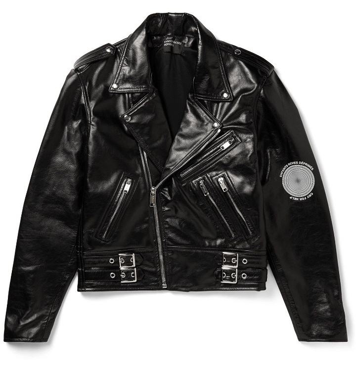 Photo: Enfants Riches Déprimés - Printed Leather Biker Jacket - Black