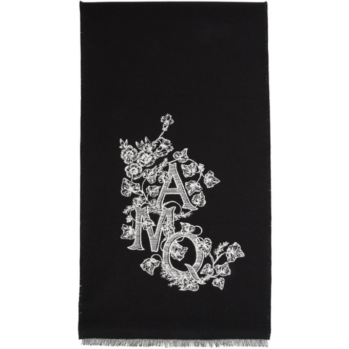 Photo: Alexander McQueen Black Wool and Silk Ivy Monogram Scarf
