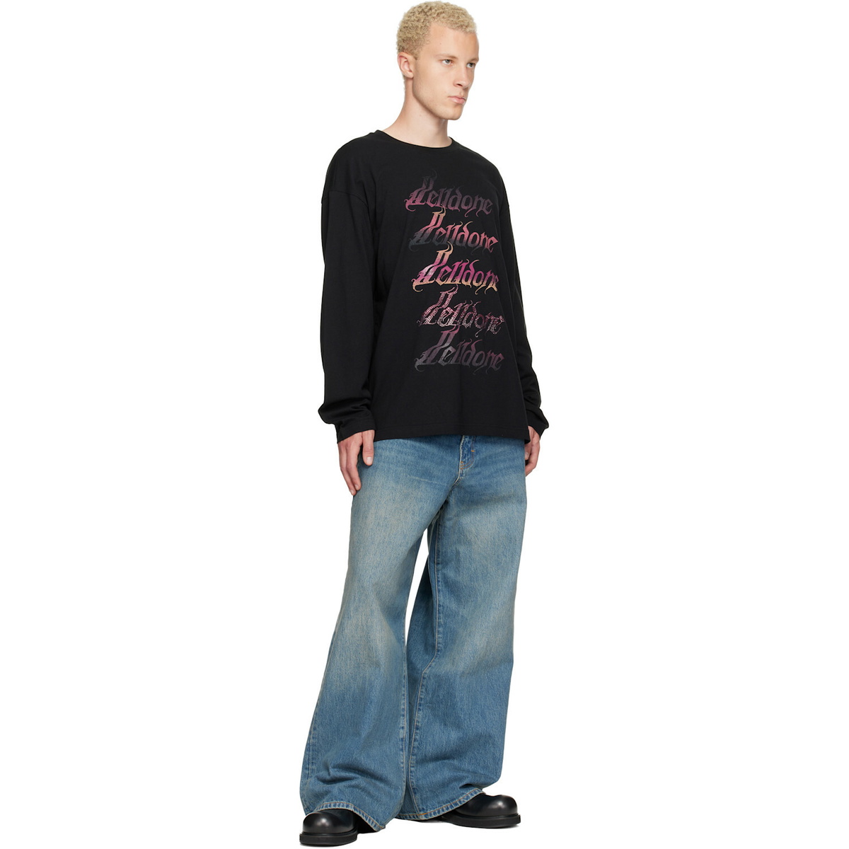 We11done Black Gradient Logo Long-Sleeved T-shirt