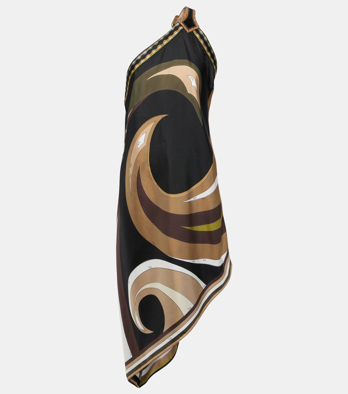 Pucci Cigni-printed one-shoulder silk twill minidress Emilio