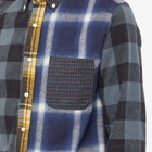 Beams Plus Men's Button Down Flannel Check Panel Shirt in Navy