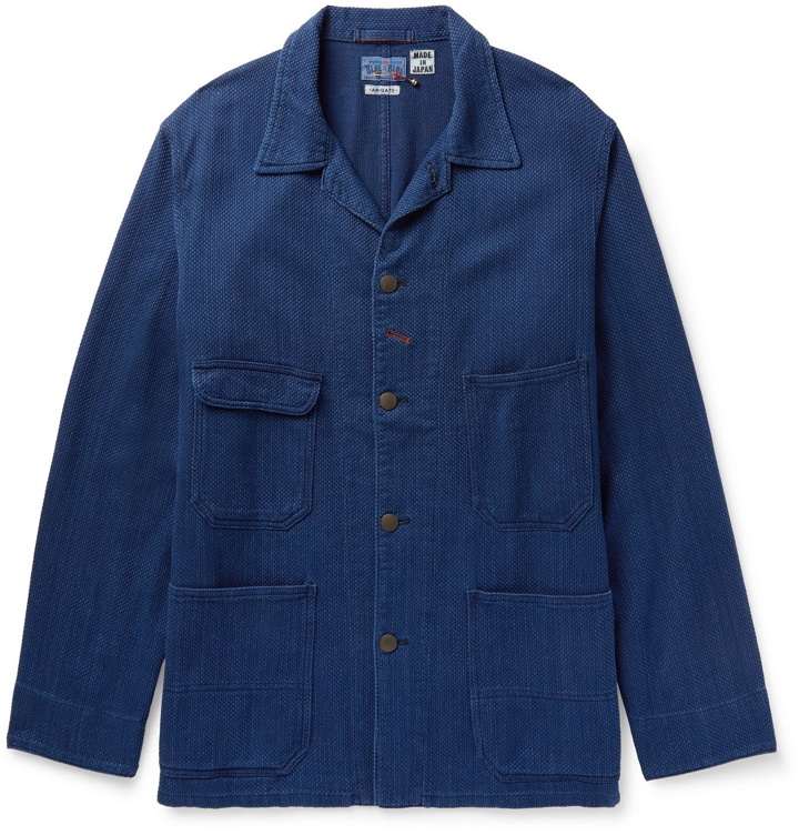 Photo: Blue Blue Japan - Sashiko Camp-Collar Indigo-Dyed Cotton-Jacquard Jacket - Blue