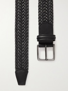 ANDERSON'S - 3.5cm Leather-Trimmed Waxed-Cotton Woven Belt - Gray