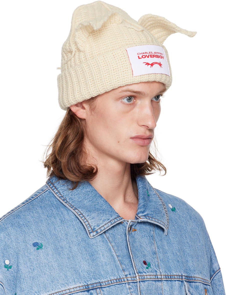 Charles Jeffrey LOVERBOY Beige Chunky Ears Beanie Charles Jeffrey 