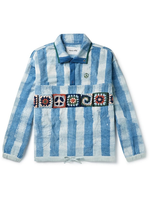 Photo: Story Mfg. - Polite Oversized Crochet-Trimmed Organic Cotton-Corduroy Sweatshirt - Blue