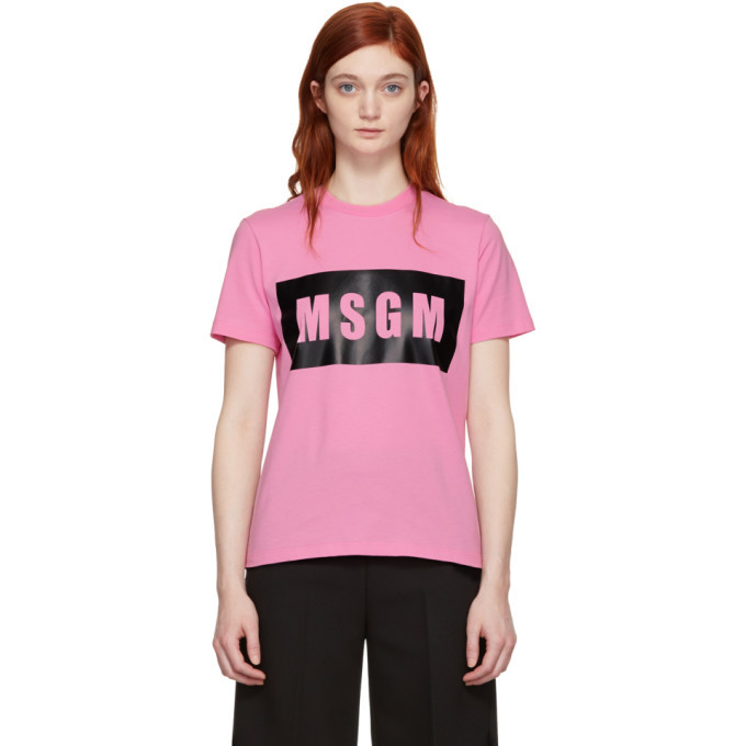 MSGM Pink Box Logo T-Shirt MSGM