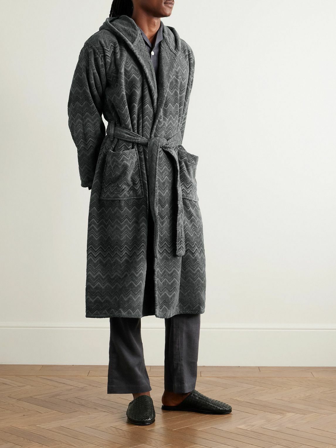 Missoni Home - Chalk Striped Cotton-Terry Jacquard Hooded Robe - Gray